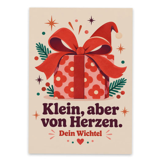 Herzliche Weihnachtspostkarte fürs Wichteln mit Geschenk|p:2012515|h:d436f0e666c58426854dd36748bc0541