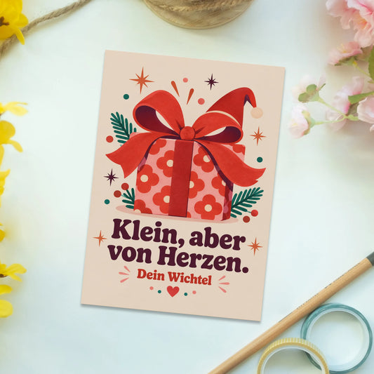 Herzliche Weihnachtspostkarte fürs Wichteln mit Geschenk|p:2012515|h:efde8ccb971920470b035383696e088e