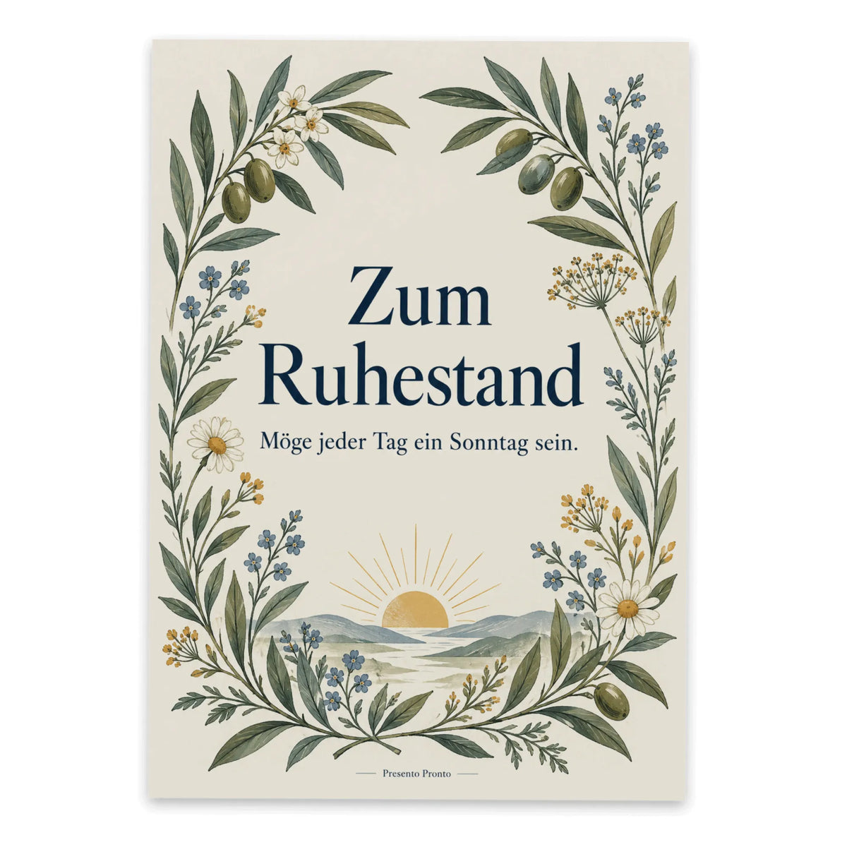 Elegante Postkarte zum Ruhestand mit Olivenzweigen|p:2012535|h:2f1dea9e976aa42849df15e3c94840ac