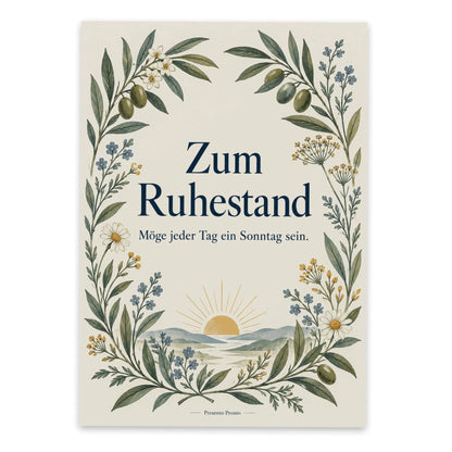 Elegante Postkarte zum Ruhestand mit Olivenzweigen|p:2012535|h:2f1dea9e976aa42849df15e3c94840ac
