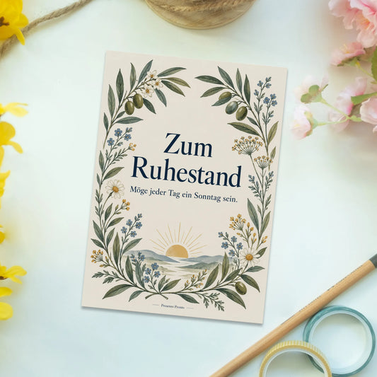 Elegante Postkarte zum Ruhestand mit Olivenzweigen|p:2012535|h:0f0d9e6e46e57635158d8ba5933f334a