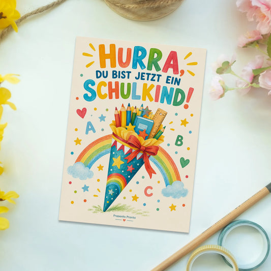 Fröhliche Postkarte zur Einschulung mit Schultüte|p:2012537|h:ec05de4cc88ab5d0a16a12d9aa97312d
