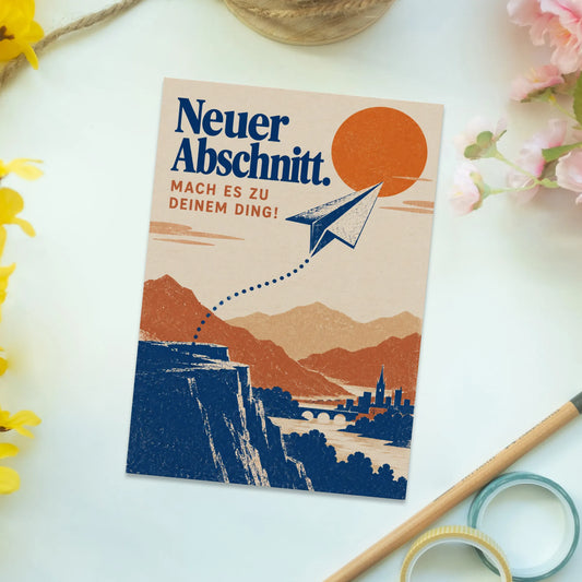 Motivierende Postkarte zum Neustart mit Papierflieger|p:2012538|h:62f2cc33d46505dcf023ba672e390d45