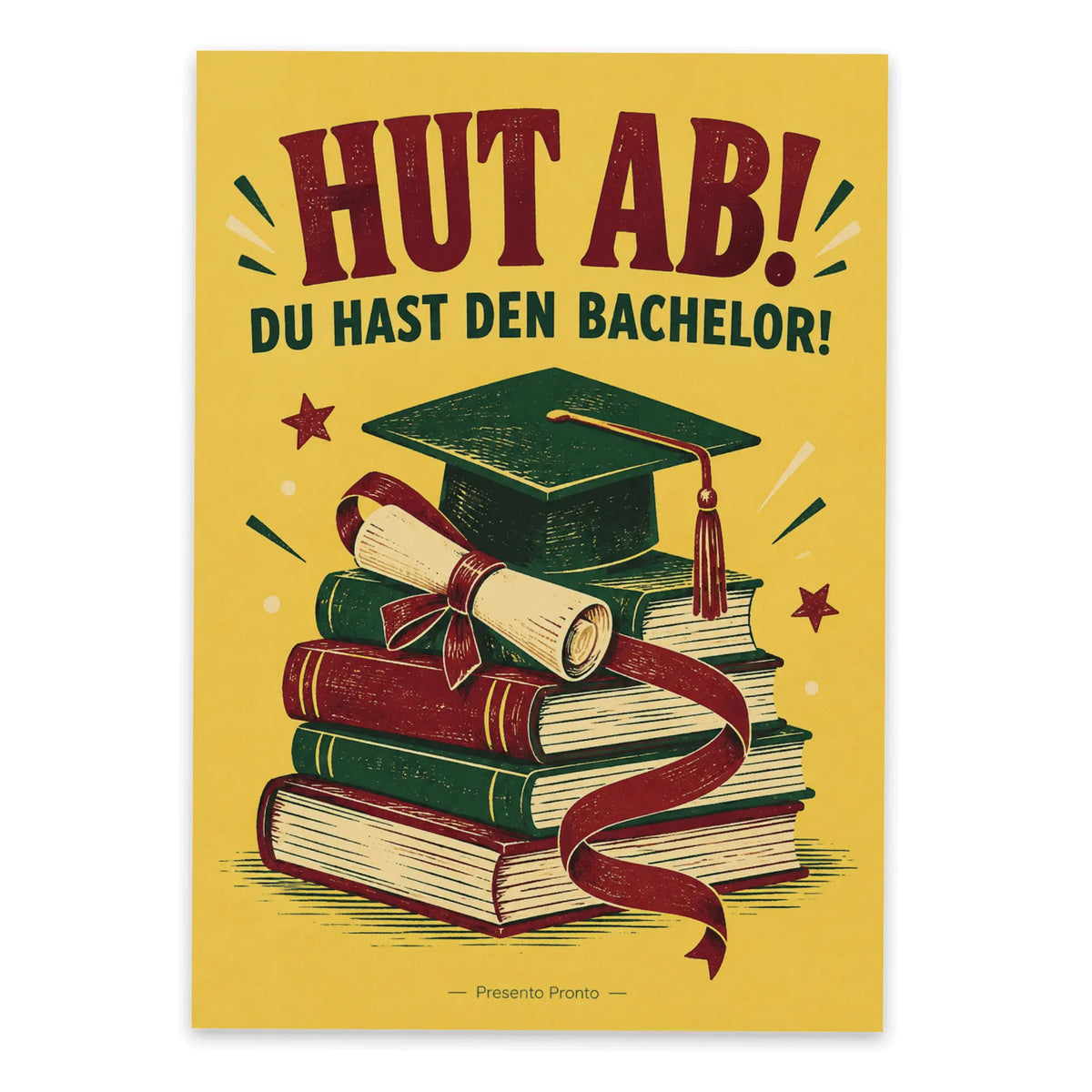 Lustige Bachelor Postkarte mit Bücherstapel und Mütze|p:2012539|h:3197471ee839614f4ac8e35d43d35288