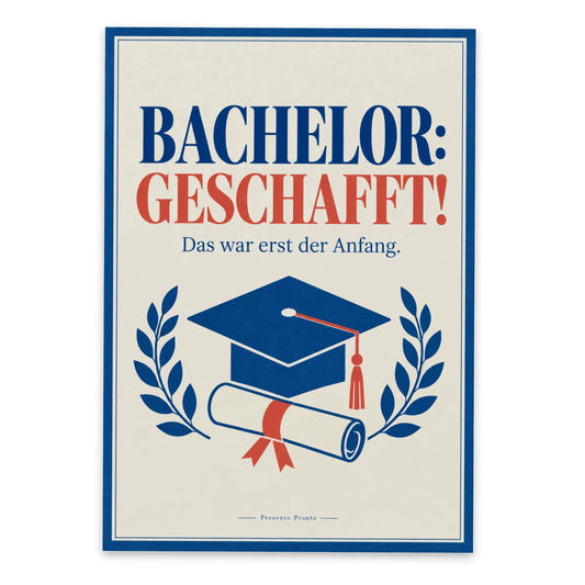 Stolze Bachelor Postkarte zum Abschluss mit Abschlussmütze|p:2012540|h:773bfbc9ff5bb76981963f26e894e385