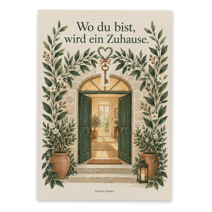 Herzliche Postkarte zum Umzug mit offener Tür|p:2012541|h:f431a4a81a738d17517c80c4ecf1713e