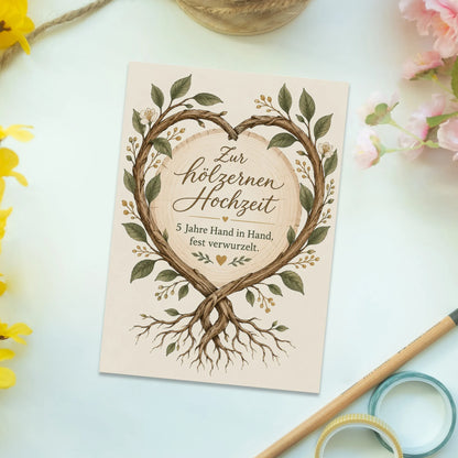 Herzliche Postkarte zur hölzernen Hochzeit|p:2012551|h:f82088c9ca62924635c68a6ab60ba48d