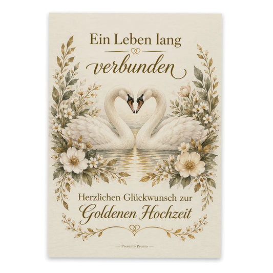 Elegante Postkarte zur Goldenen Hochzeit mit Schwanenpaar|p:2012553|h:a88c723a7679fbac83349fc4dd3bdf83