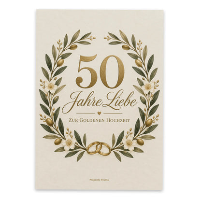 Elegante Postkarte zur Goldenen Hochzeit mit Eheringen|p:2012555|h:289a825dd4ec04d6c57a49646ed32693
