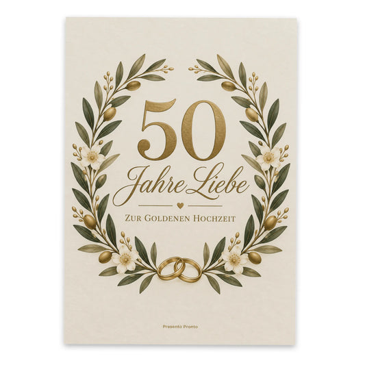 Elegante Postkarte zur Goldenen Hochzeit mit Eheringen|p:2012555|h:289a825dd4ec04d6c57a49646ed32693