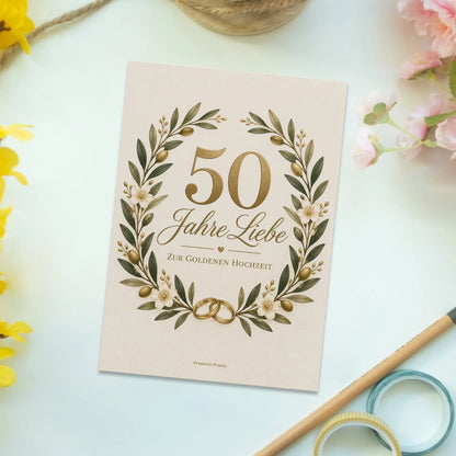 Elegante Postkarte zur Goldenen Hochzeit mit Eheringen|p:2012555|h:4643959881b338099f8fd5f614547595