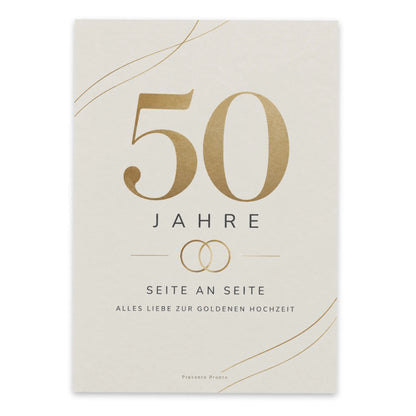 Elegante Postkarte zur Goldenen Hochzeit mit goldenen Ringen|p:2012558|h:409de9284b8194891eebb8ce2ca75ced