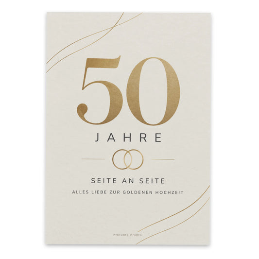 Elegante Postkarte zur Goldenen Hochzeit mit goldenen Ringen|p:2012558|h:409de9284b8194891eebb8ce2ca75ced