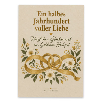 Herzliche Postkarte zur Goldenen Hochzeit mit goldenen Ringen|p:2012559|h:d6d9e461b3470bba3c818f7db1683f32