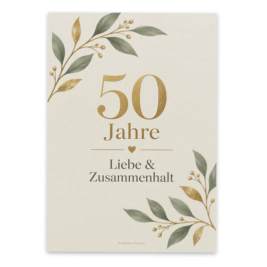 Elegante Postkarte zur Goldenen Hochzeit mit botanischen Zweigen|p:2012561|h:140f06e6cf16c7faf1139d115eaf92dd