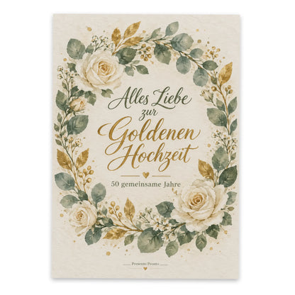 Elegante Postkarte zur Goldenen Hochzeit mit Aquarellkranz|p:2012562|h:ad09f063aea1997b4ca0c6c2694d2be1