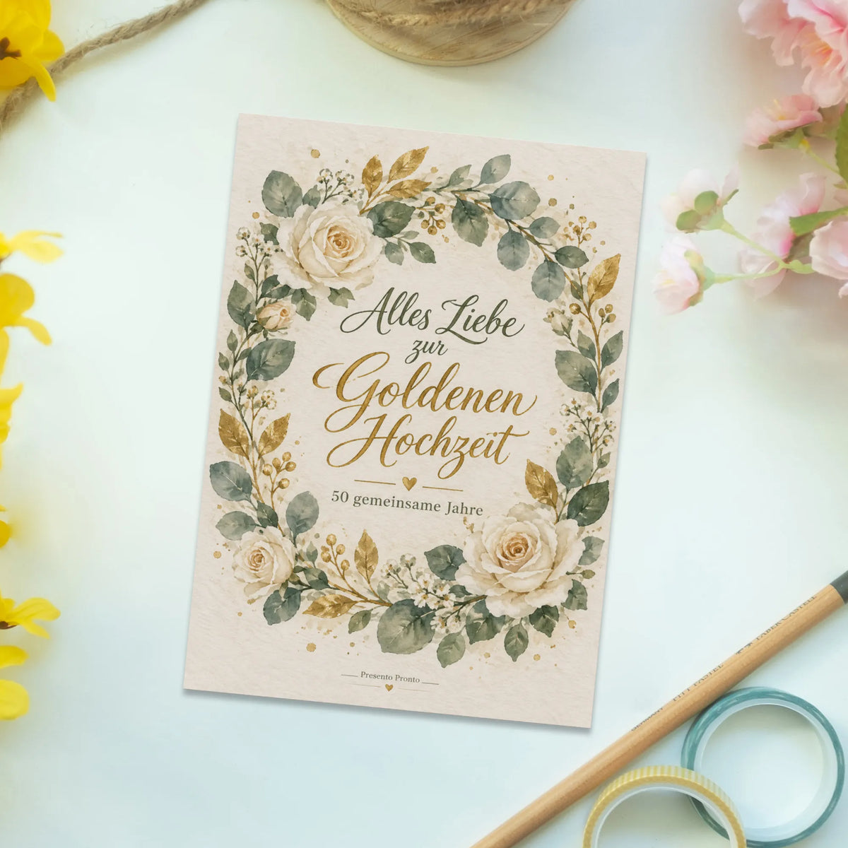 Elegante Postkarte zur Goldenen Hochzeit mit Aquarellkranz|p:2012562|h:fe58fede174b17c81c4dff478aa5bffa