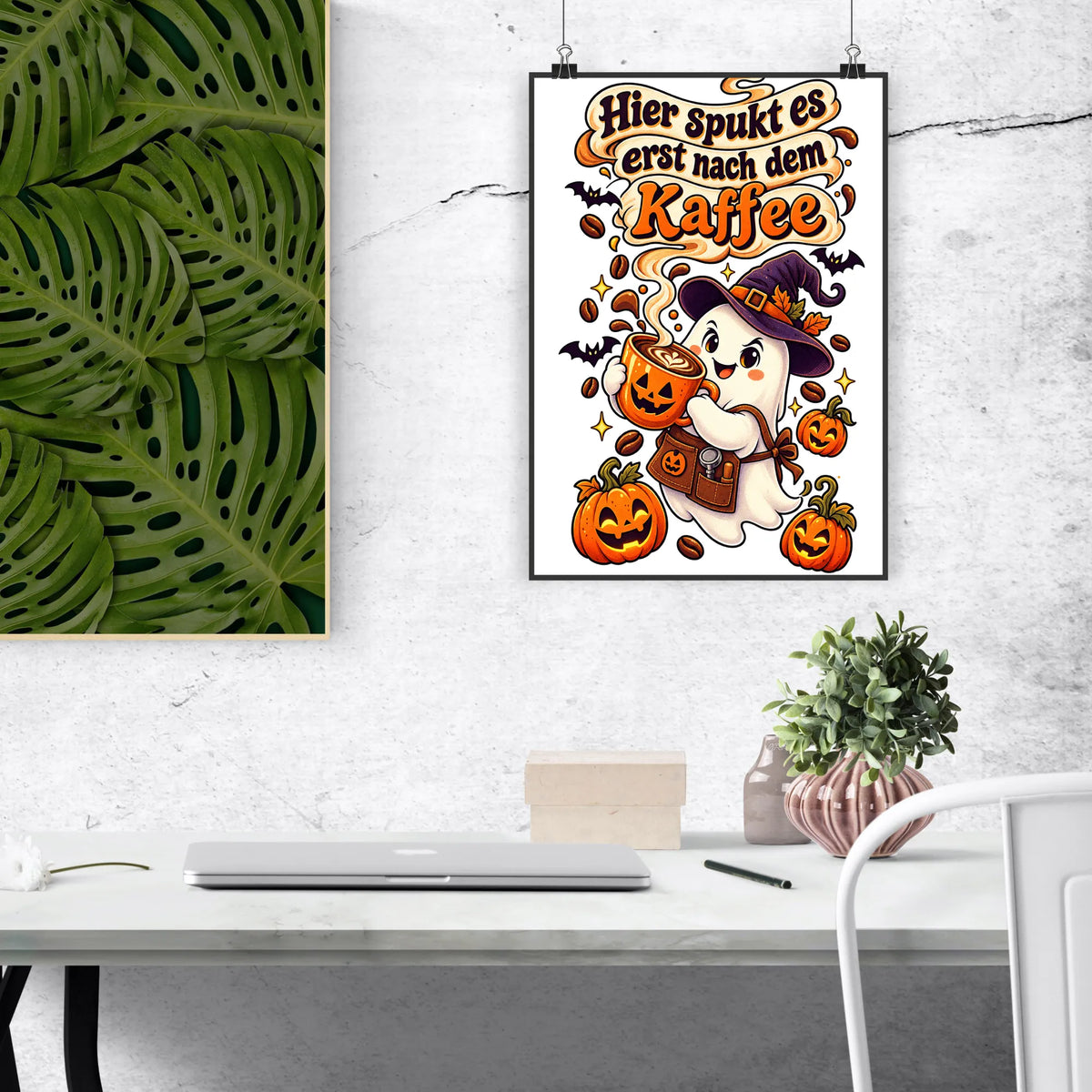 Lustiges Halloween Poster mit Geist für Kaffeeliebhaber|p:2012577|h:298e377277c34ad828590c2960044c0d