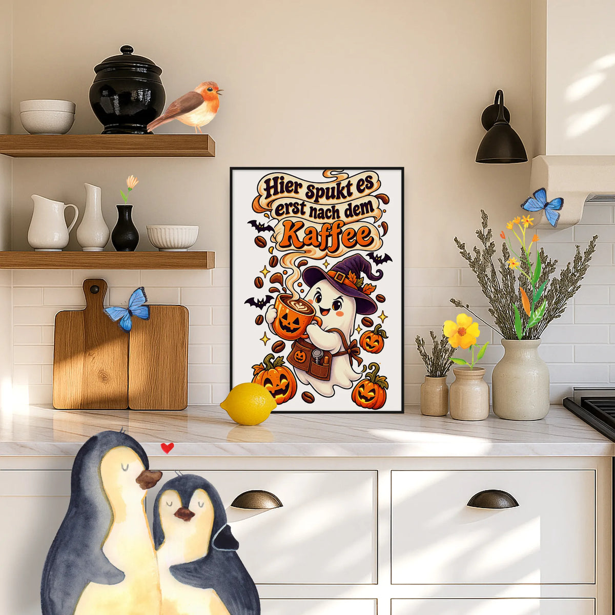 Lustiges Halloween Poster mit Geist für Kaffeeliebhaber|p:2012577|h:61b290bbf340af14bbbfbd006e6e7849