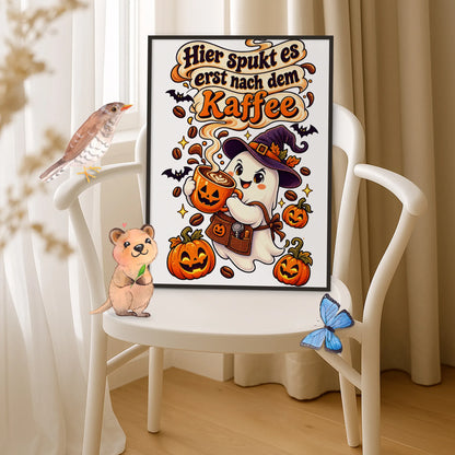 Lustiges Halloween Poster mit Geist für Kaffeeliebhaber|p:2012577|h:e6c738e8303d77a3590f597ab118abd0