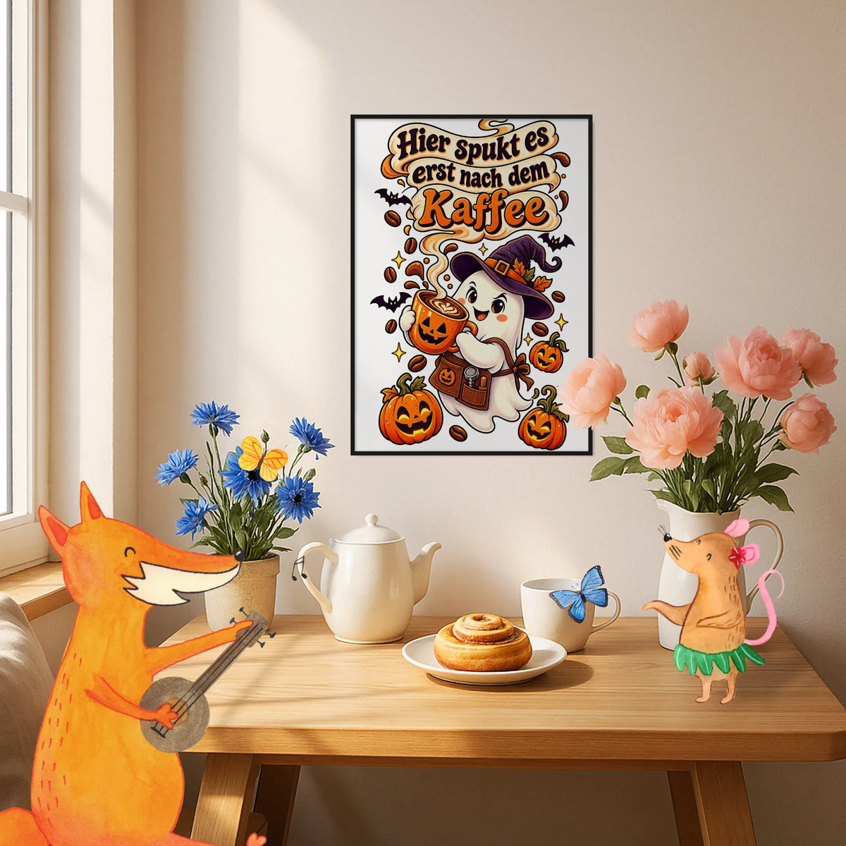 Lustiges Halloween Poster mit Geist für Kaffeeliebhaber|p:2012577|h:d2068572dcadb216444ff835f9745803