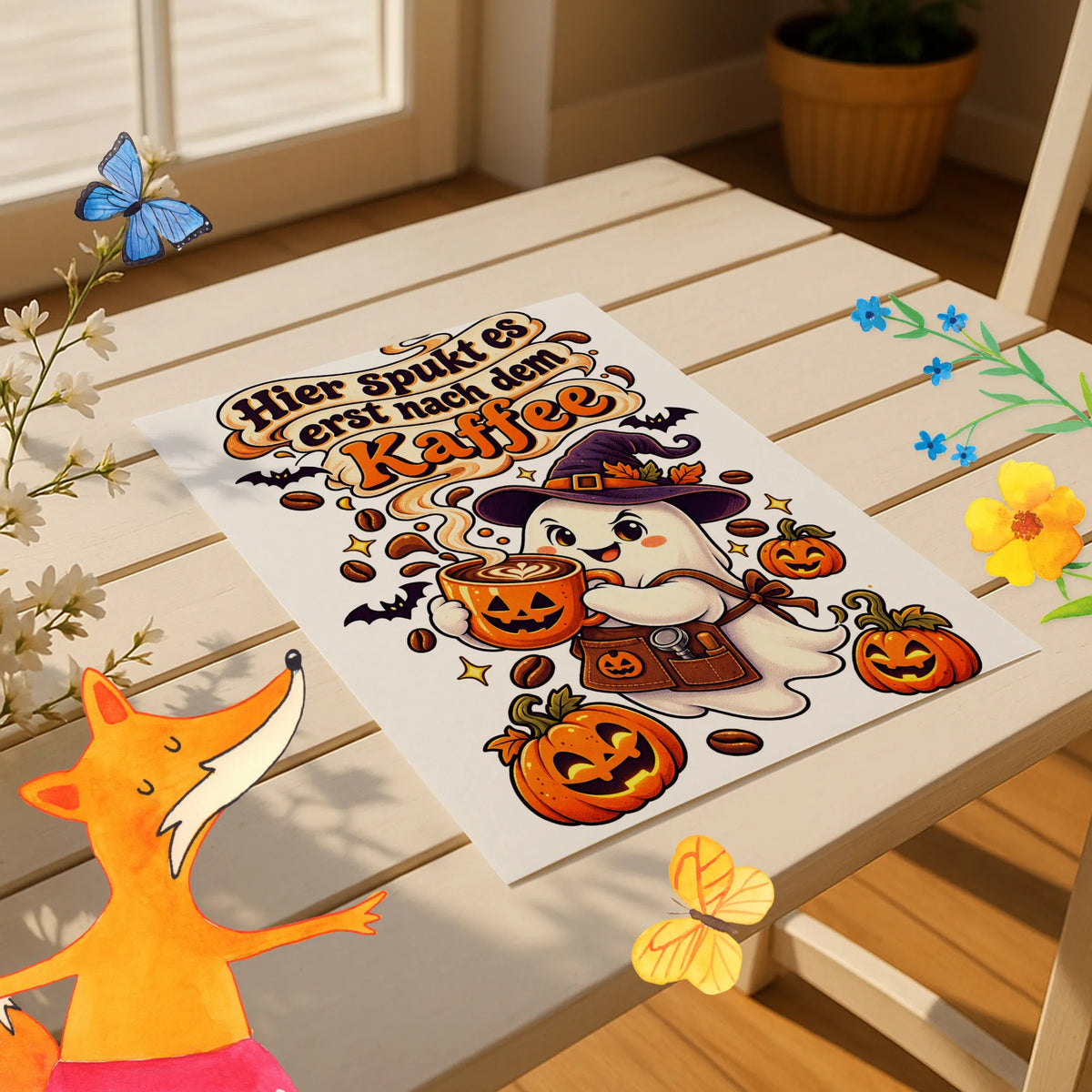 Lustiges Halloween Poster mit Geist für Kaffeeliebhaber|p:2012577|h:b3c6eff74debb121e0a312ac2e341119