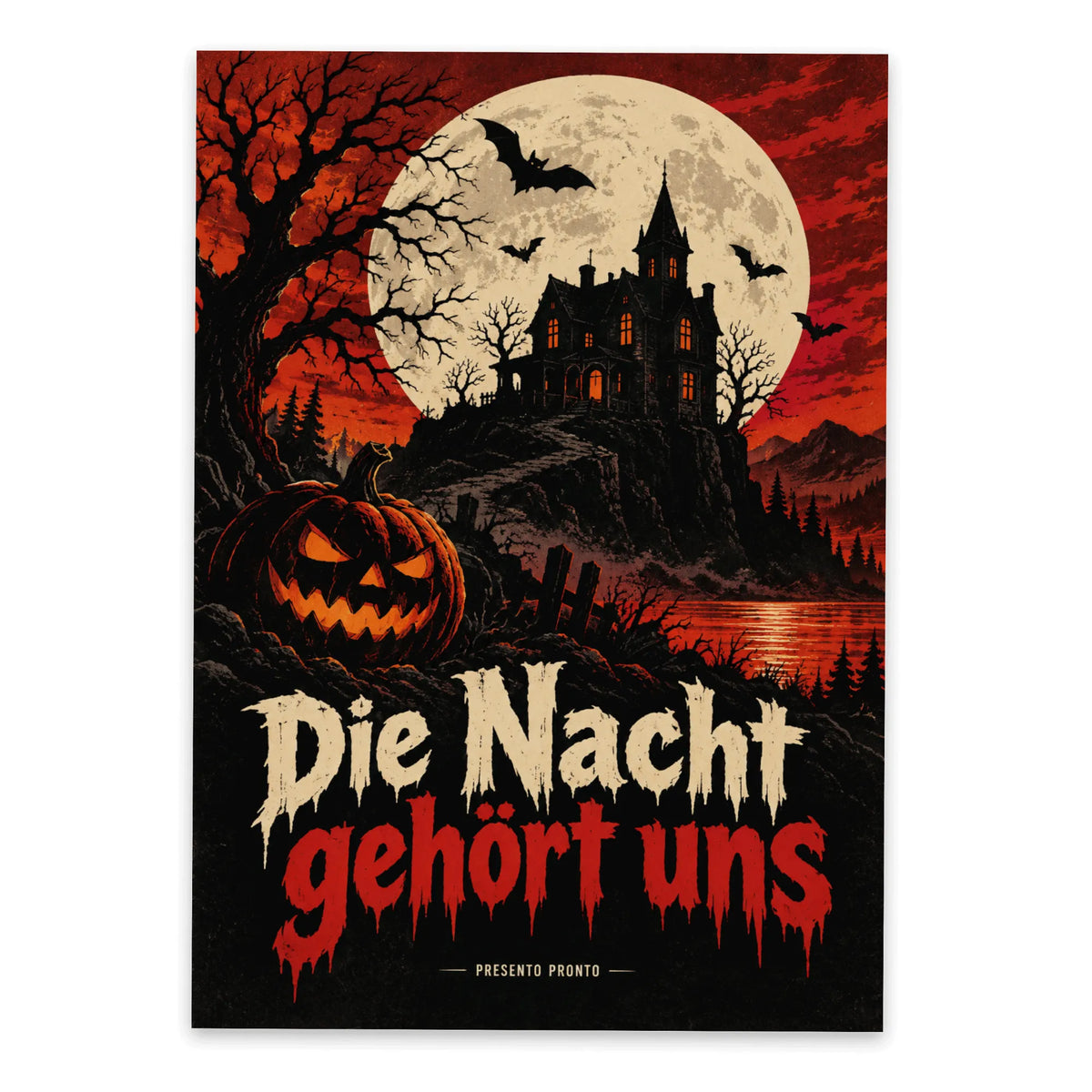 Gruselige Halloween Postkarte mit Spukhaus bei Vollmond|p:2012582|h:feec97423aba789da23c781a737325a6