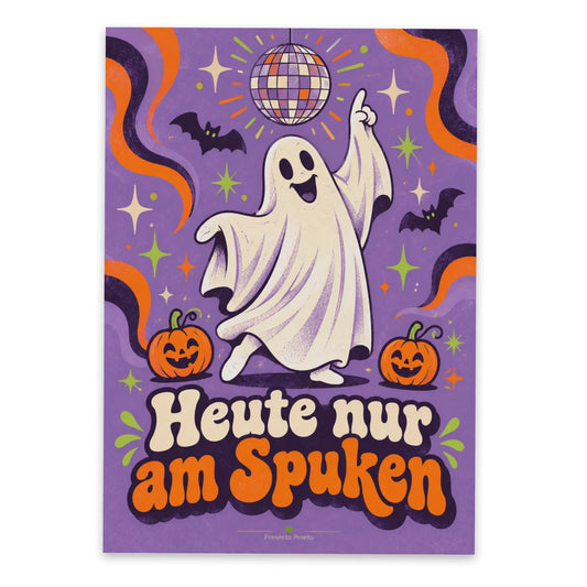 Lustige Halloween Postkarte mit tanzendem Geist|p:2012583|h:41fed36322c73fef32eb02b864dc9c49