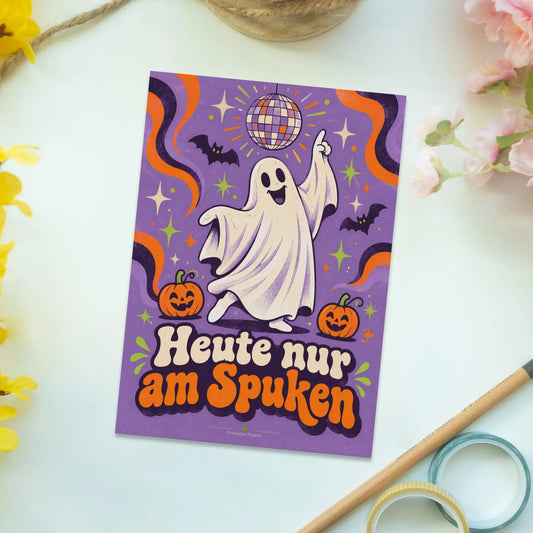 Lustige Halloween Postkarte mit tanzendem Geist|p:2012583|h:5b510c22360403b2242e8fc97ed1f74c
