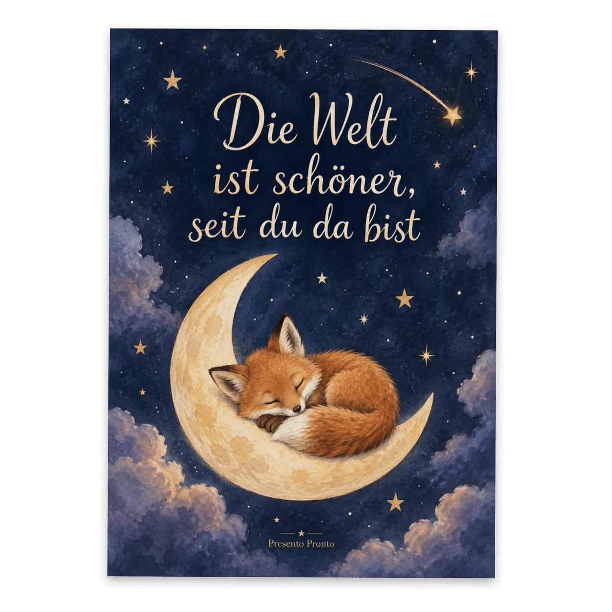 Liebevolle Postkarte zur Geburt mit schlafendem Fuchs|p:2012587|h:26b46298bbded80fa8ab0d15465893eb