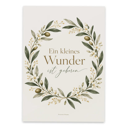 Zarte Karte zur Geburt mit goldenem Blumenkranz|p:2012588|h:8ee563f28d234ab6791f33a3e73b91b5