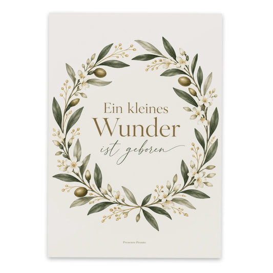 Zarte Karte zur Geburt mit goldenem Blumenkranz|p:2012588|h:8ee563f28d234ab6791f33a3e73b91b5