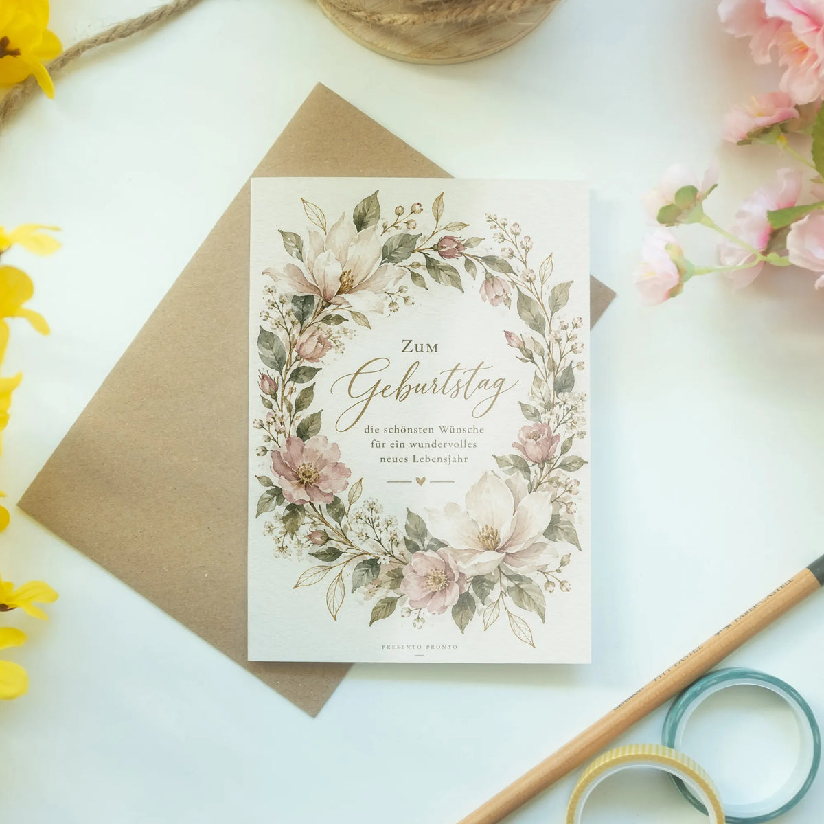 Elegante Geburtstagskarte für Frauen mit Blumenkranz|p:2012637|h:161323bde9d6ae183965a9ffec60f897