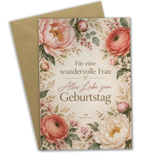 Elegante Geburtstagskarte für Frau mit Blumen|p:2012638|h:1a55a50af4e593a22ddaa7f771f83e3d