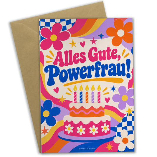 Starke Geburtstagskarte für Frau mit Blumen und Torte|p:2012639|h:6d8c2f6b8c6451e71a05e5a1542b9ba0