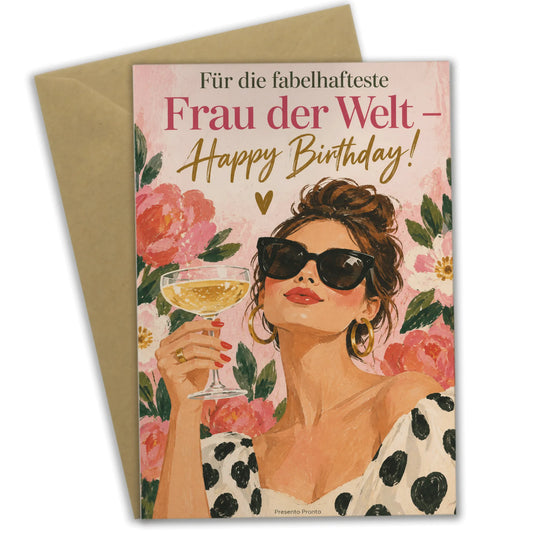 Fabelhafte Geburtstagskarte für Frauen mit Sonnenbrille und Blumen|p:2012640|h:d4a105697e77336961da9a7fffdd42ed