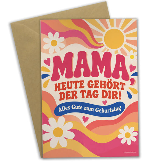 Fröhliche Geburtstagskarte für Mama mit Gänseblümchen und Sonne|p:2012661|h:41fdbd308dae806a6b406ff40a35d661