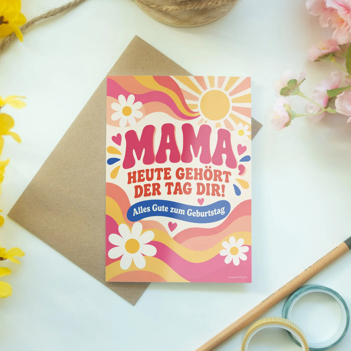 Fröhliche Geburtstagskarte für Mama mit Gänseblümchen und Sonne|p:2012661|h:983594c8a7d7ddff5994698bc6cd186b