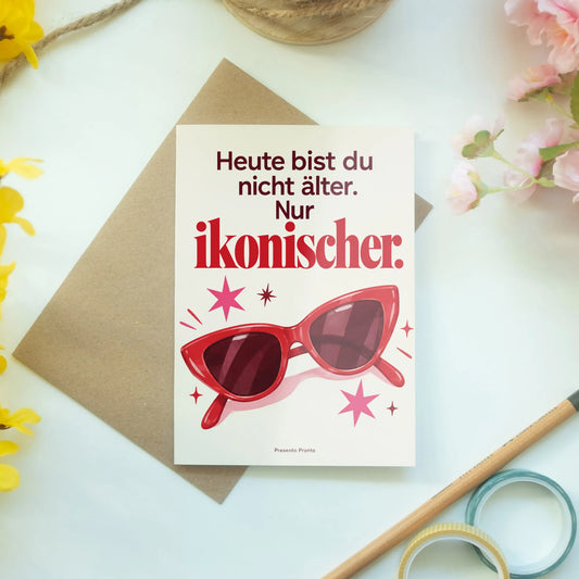 Lustige Geburtstagskarte für Frauen mit roter Sonnenbrille|p:2012668|h:876b2b3b0a7553e11685c200b70f2868