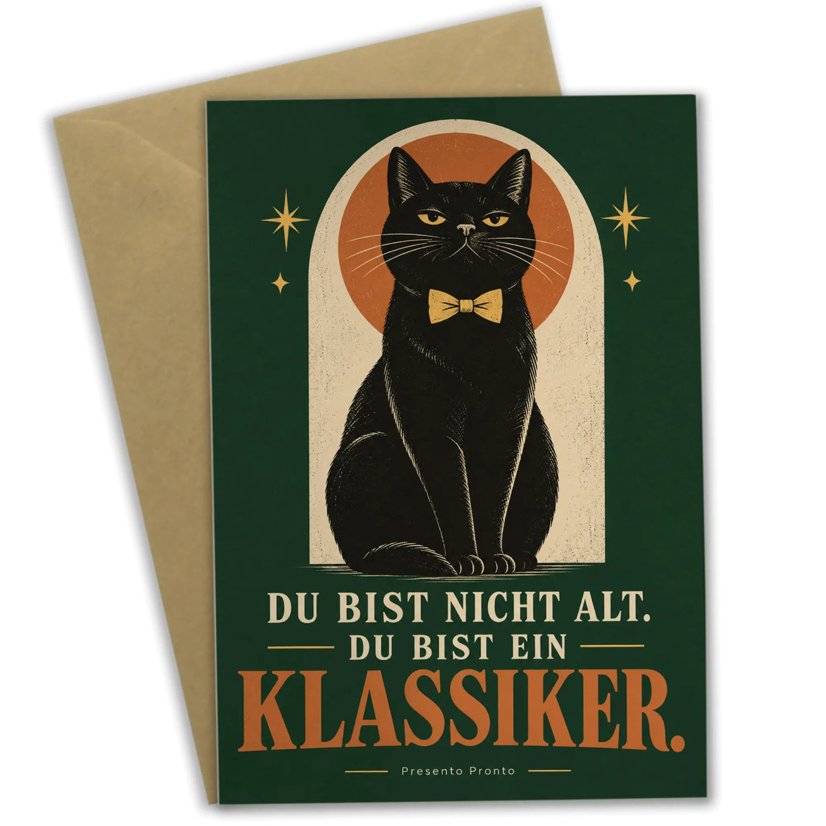 Lustige Geburtstagskarte mit Katze und goldener Fliege|p:2012674|h:917effd99a6f3311245f979cd3c645a4