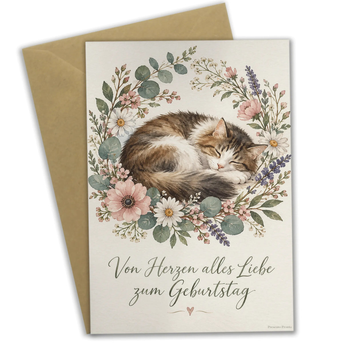 Herzliche Geburtstagskarte mit Katze im Blumenkranz|p:2012676|h:f3a459e909596ba2d4962690f5e91203