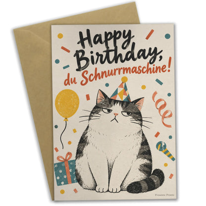 Lustige Geburtstagskarte mit Katze im Partyhut|p:2012677|h:d648afe04aea2366e3cfbac4f3c05ac2