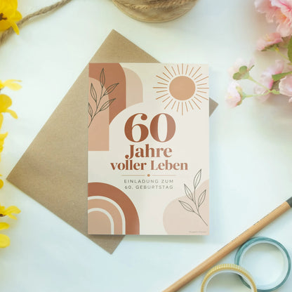 Elegante Einladungskarten zum 60. Geburtstag für Frauen mit Sonne|p:2012680|h:a1577caffde5deee60cff585827937f9