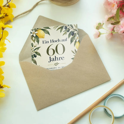 Elegante Einladungskarten zum 60. Geburtstag für Frauen mit Zitronen|p:2012681|h:c62b20ebb2cd751c195fadeb444fdb7f