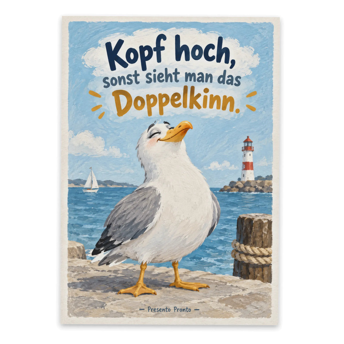 Lustige Geburtstagspostkarte mit selbstbewusster Möwe|p:2012684|h:0ebc09c06ccaaddd84ecc6815109377e