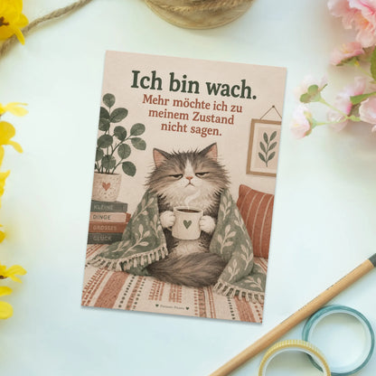 Lustige Postkarte für Katzenfans mit müder Katze|p:2012689|h:e45a8debb098930ac4153a6322c3be3d