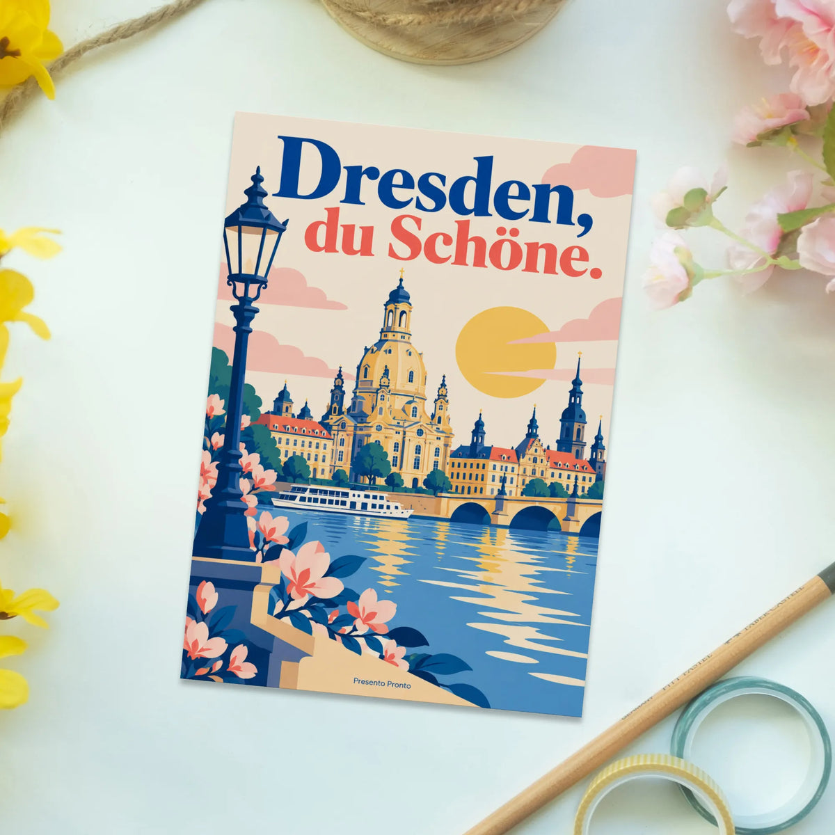 Liebevolle Ansichtskarte Dresden als Urlaubsgruß mit Frauenkirche|p:2012694|h:087b3abe77537609c909f0b9083a9472