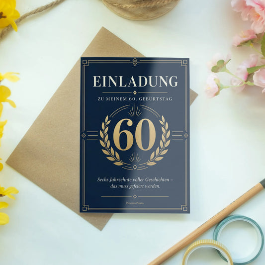 Elegante Einladungskarten zum 60. Geburtstag für Männer mit Zahl 60|p:2012701|h:657927556fe2238d9858a91b5a181515
