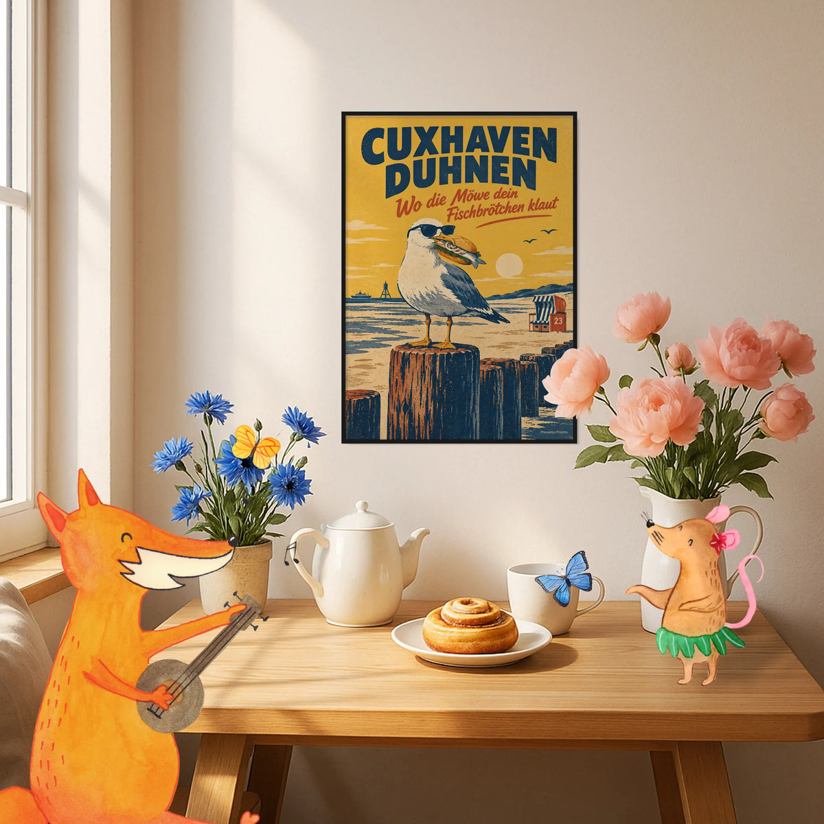 Lustiges Cuxhaven-Duhnen Poster freche Möwe|p:2012786|h:60a73f08ab455c1c3167de17e2c2838b