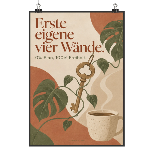 Lustiges Poster für die erste eigene Wohnung mit Wohnungsschlüssel|p:2012817|h:5c081c809ea34379a9f46d3e047bc853